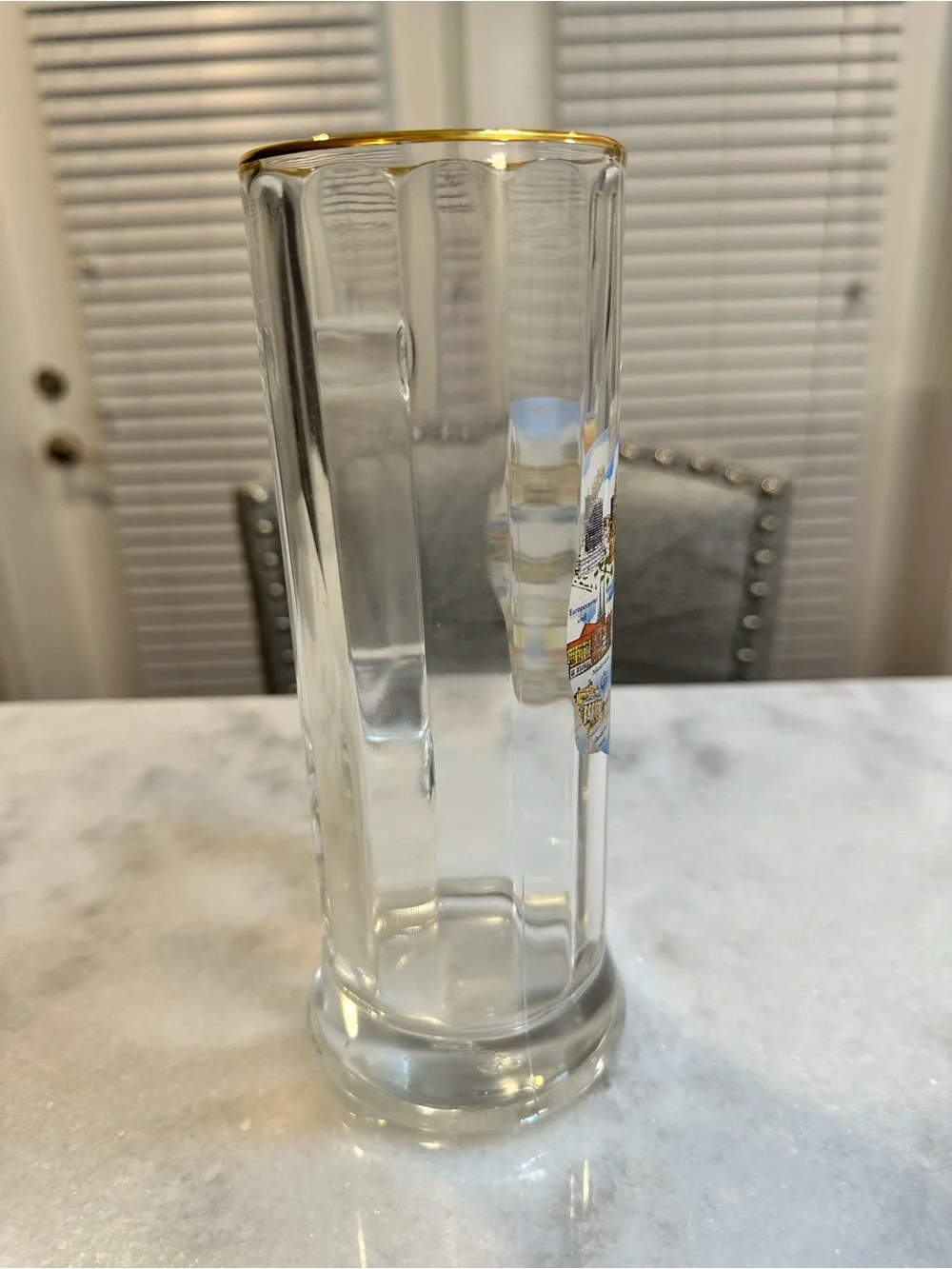 Vintage Berlin Landmarks Beer Mug Stein with Metallic Gold Rim, 16oz